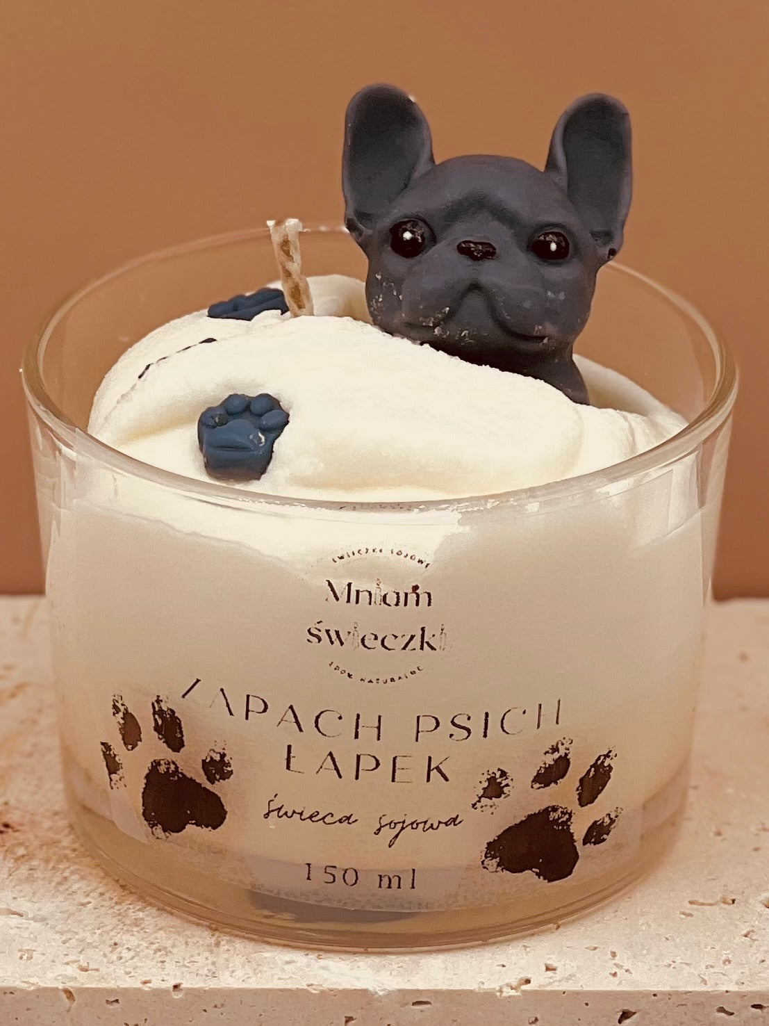 Świeca sojowa o zapachu psich łapek - Buldog francuski