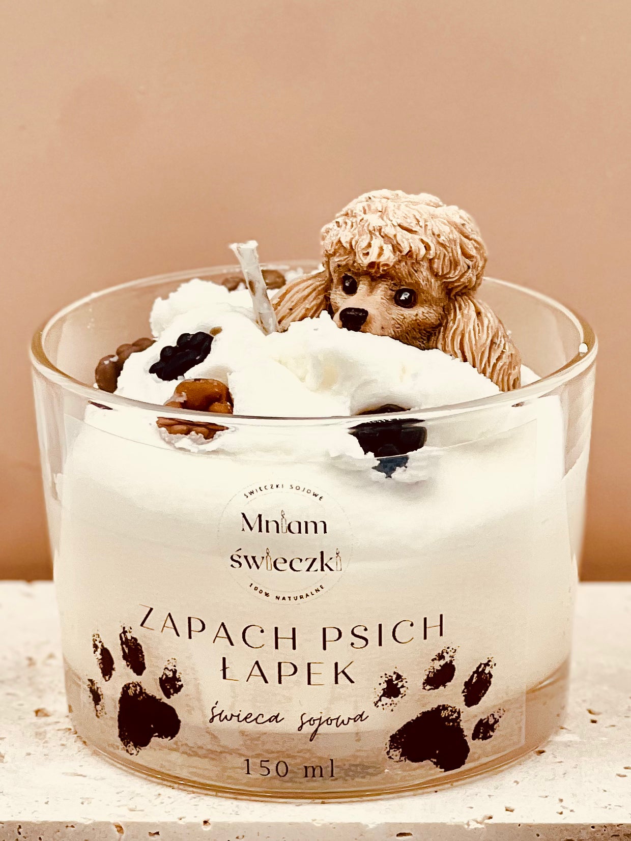Świeca sojowa o zapachu psich łapek - Pudel