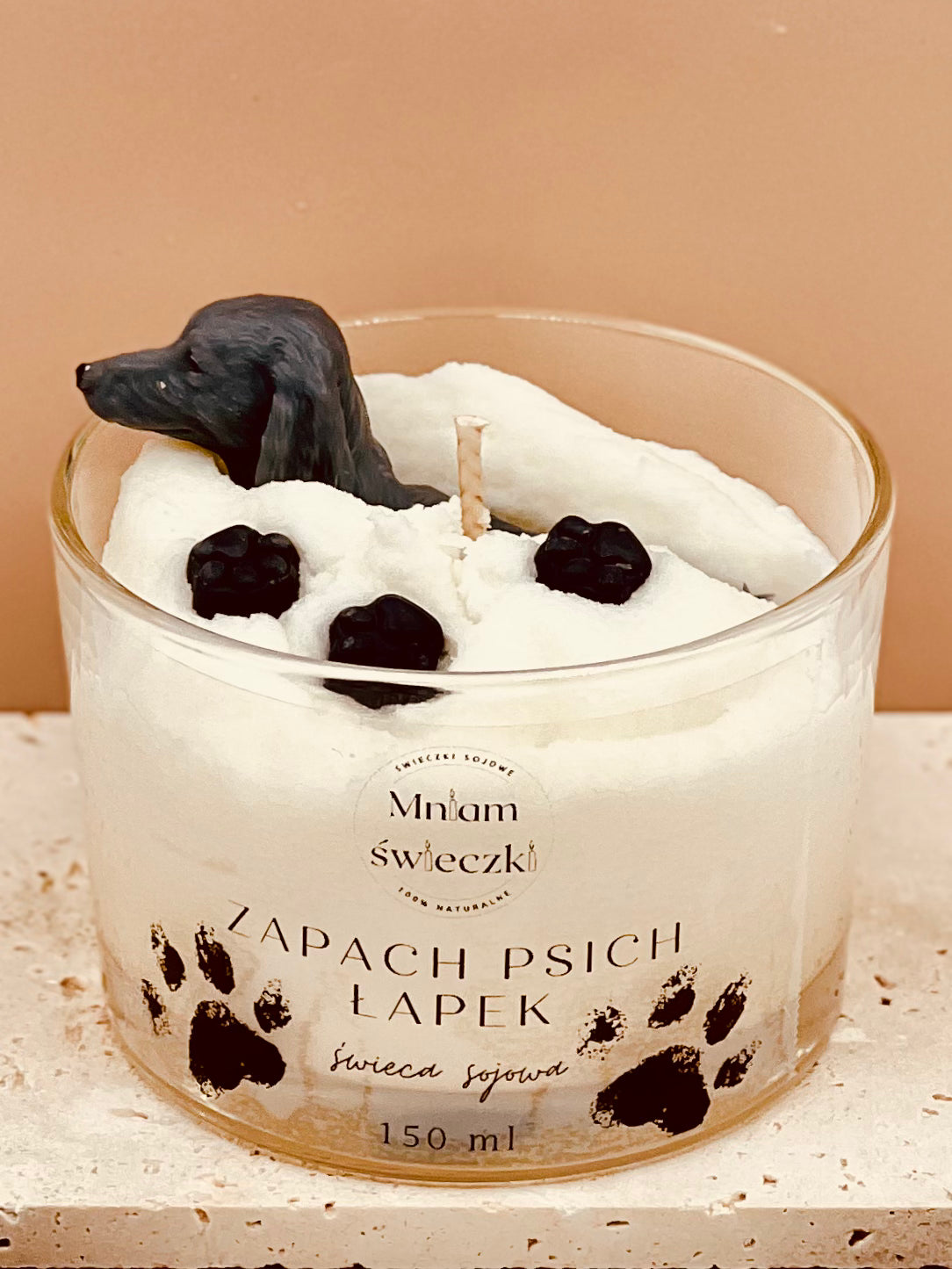 Świeca sojowa o zapachu psich łapek - Jamnik