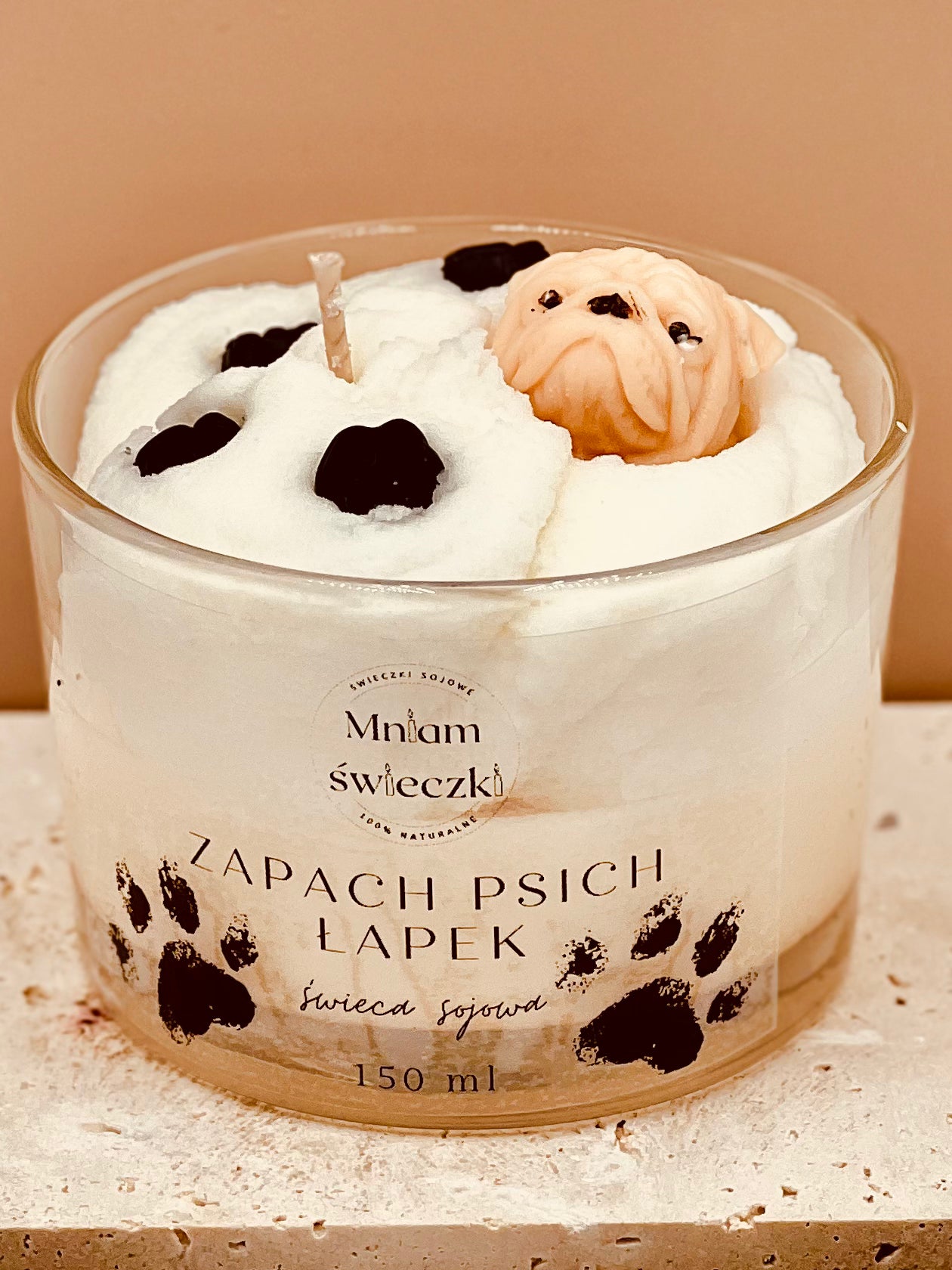 Świeca sojowa o zapachu psich łapek - Mops mały