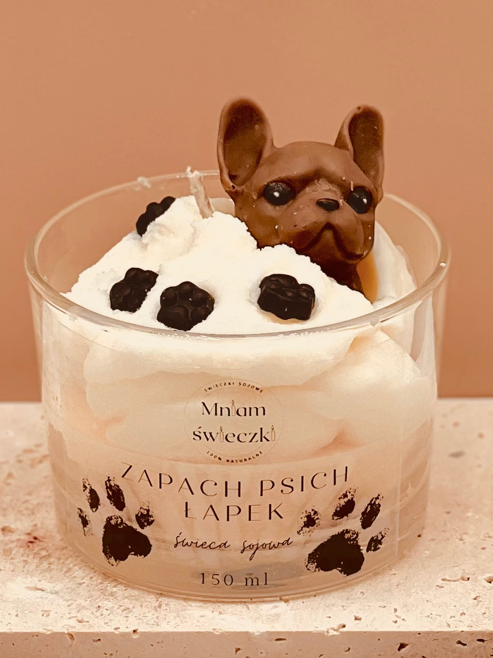 Świeca sojowa o zapachu psich łapek - Buldog francuski
