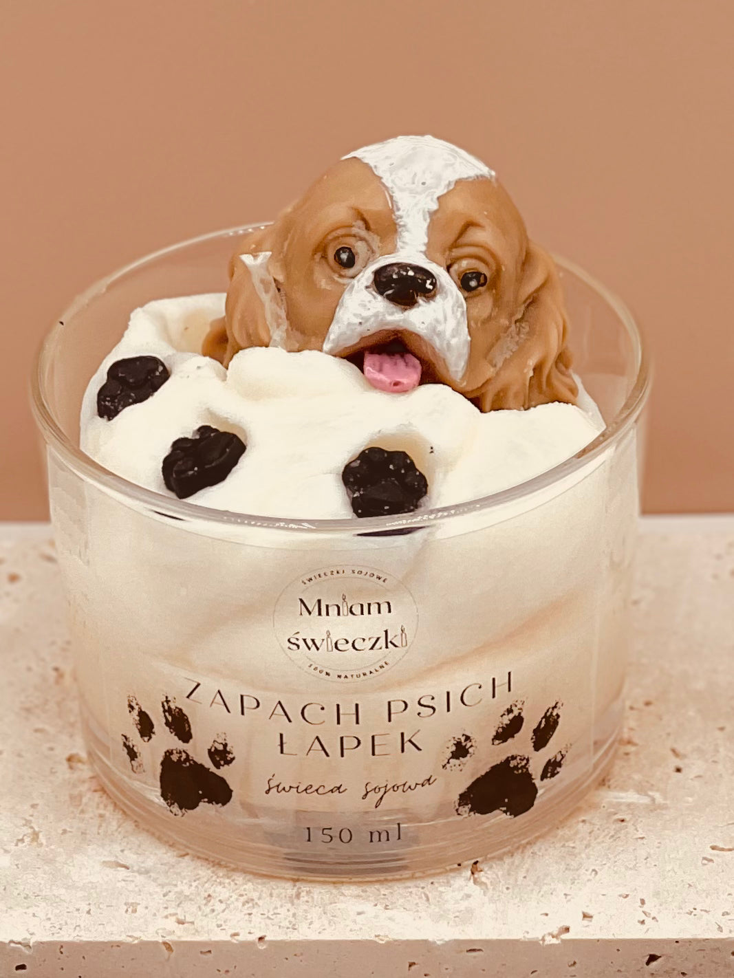 Świeca sojowa o zapachu psich łapek - Cavalier king