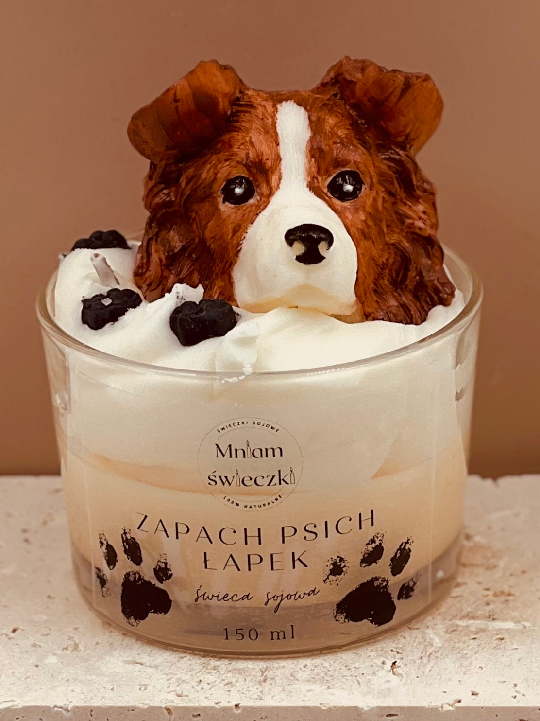 Świeca sojowa o zapachu psich łapek - Border collie