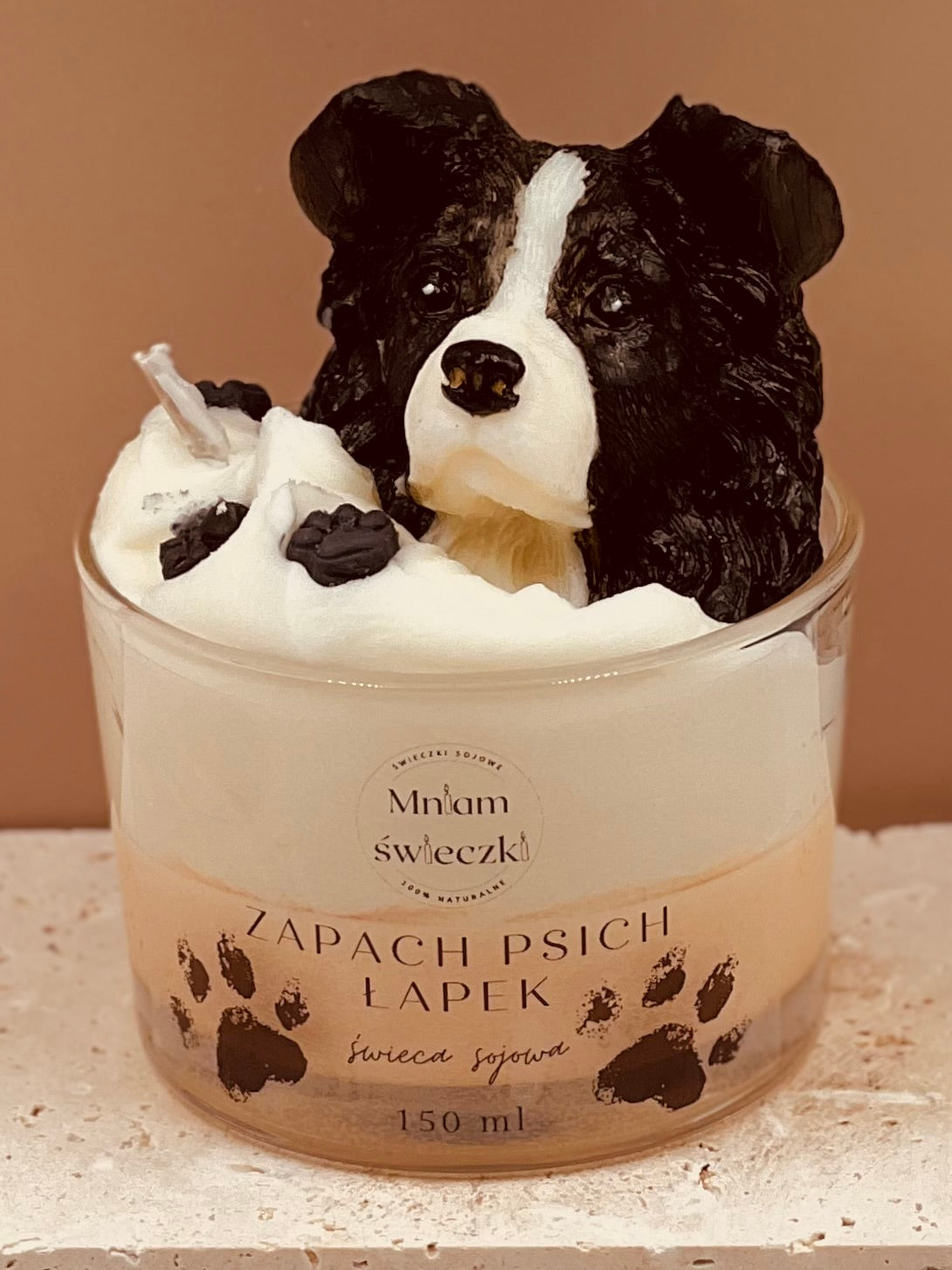 Świeca sojowa o zapachu psich łapek - Border collie