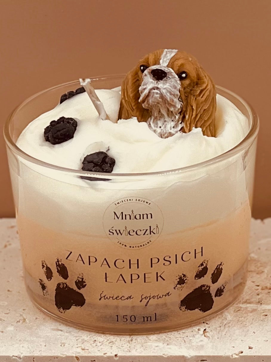 Świeca sojowa o zapachu psich łapek - Cavalier king