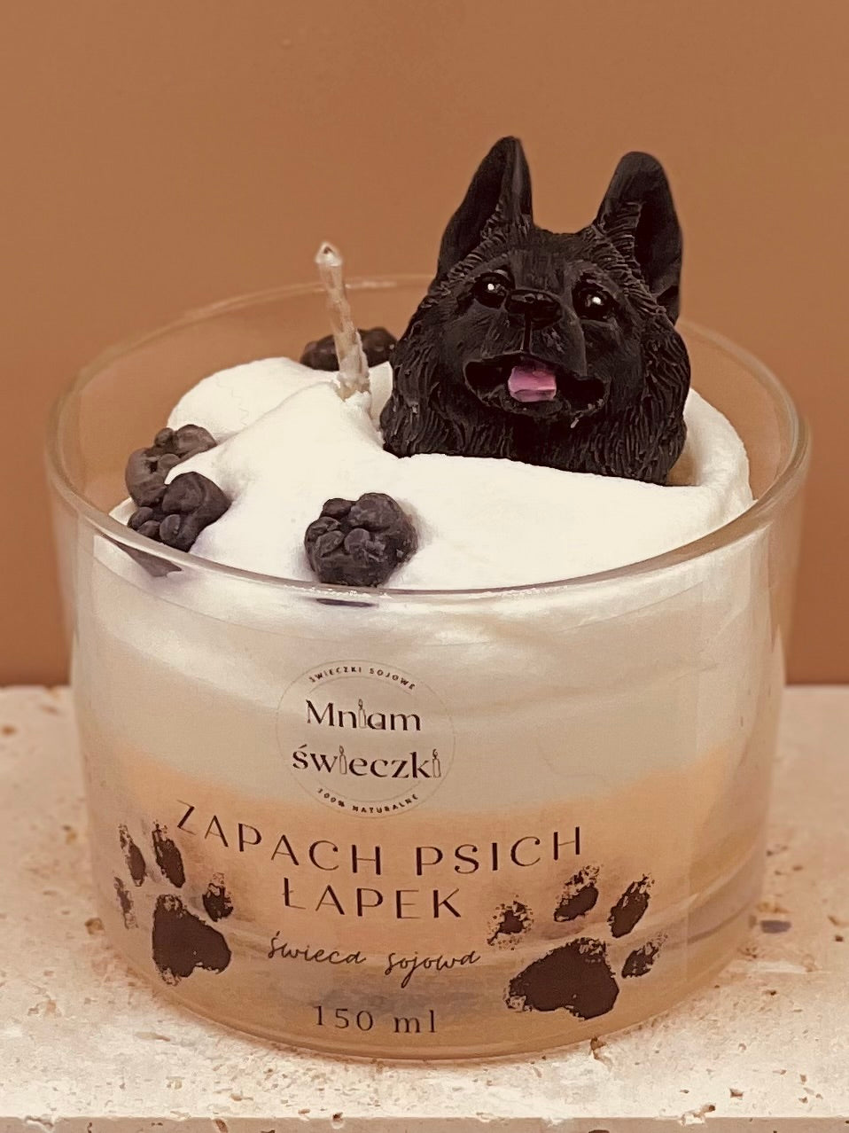 Świeca sojowa o zapachu psich łapek - Owczarek niemiecki
