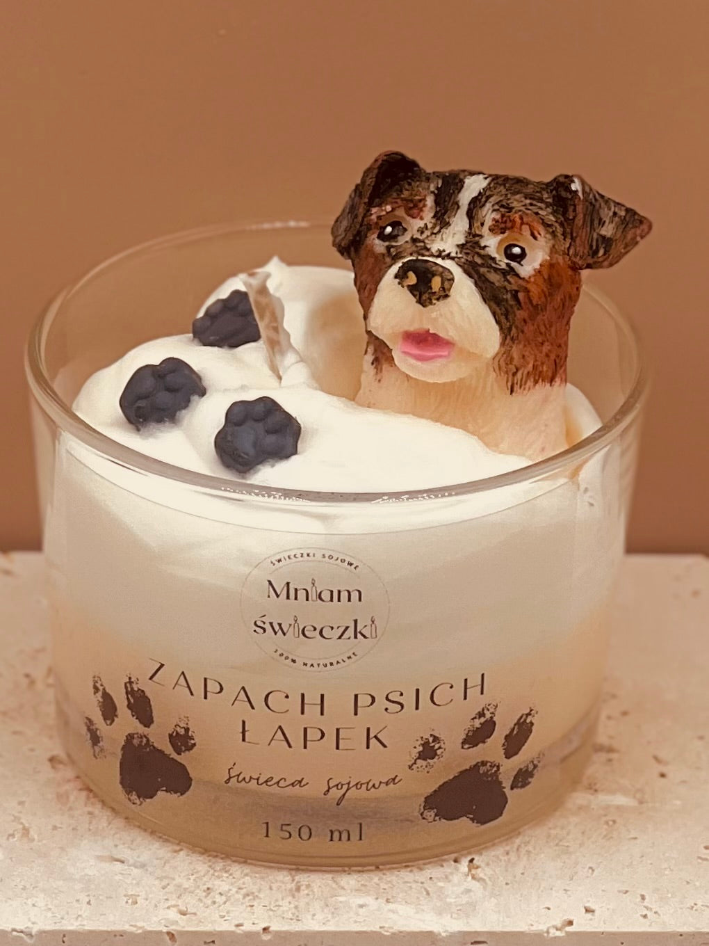 Świeca sojowa o zapachu psich łapek - Jack Russel