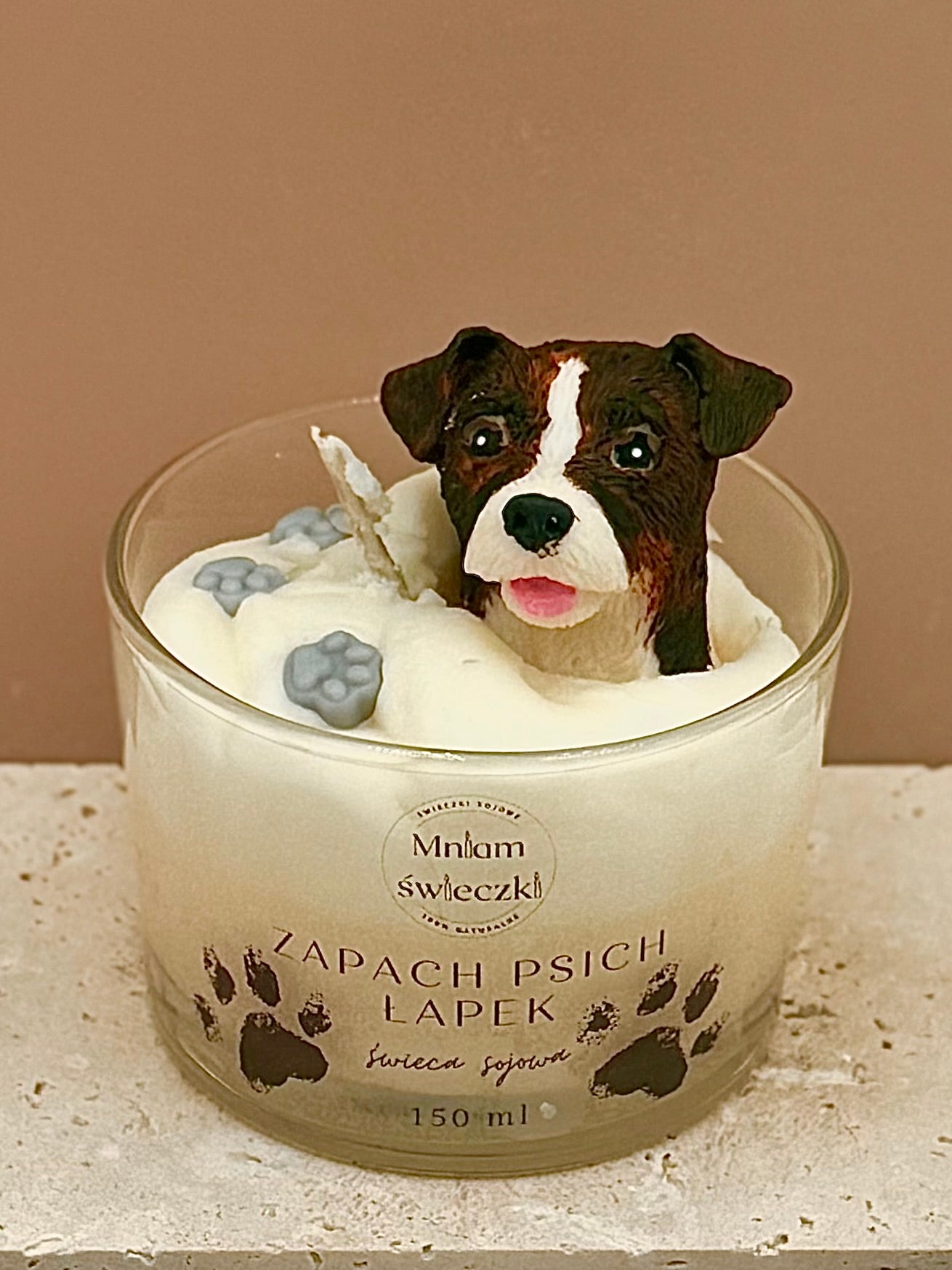 Świeca sojowa o zapachu psich łapek - Jack Russel