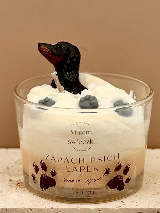 Świeca sojowa o zapachu psich łapek - Jamnik