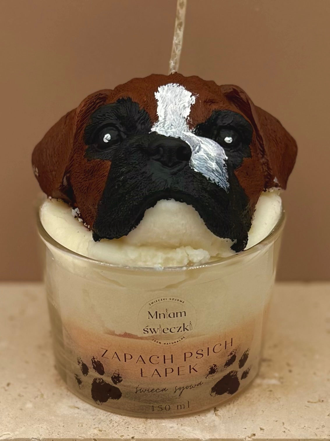 Świeca sojowa o zapachu psich łapek - Bokser