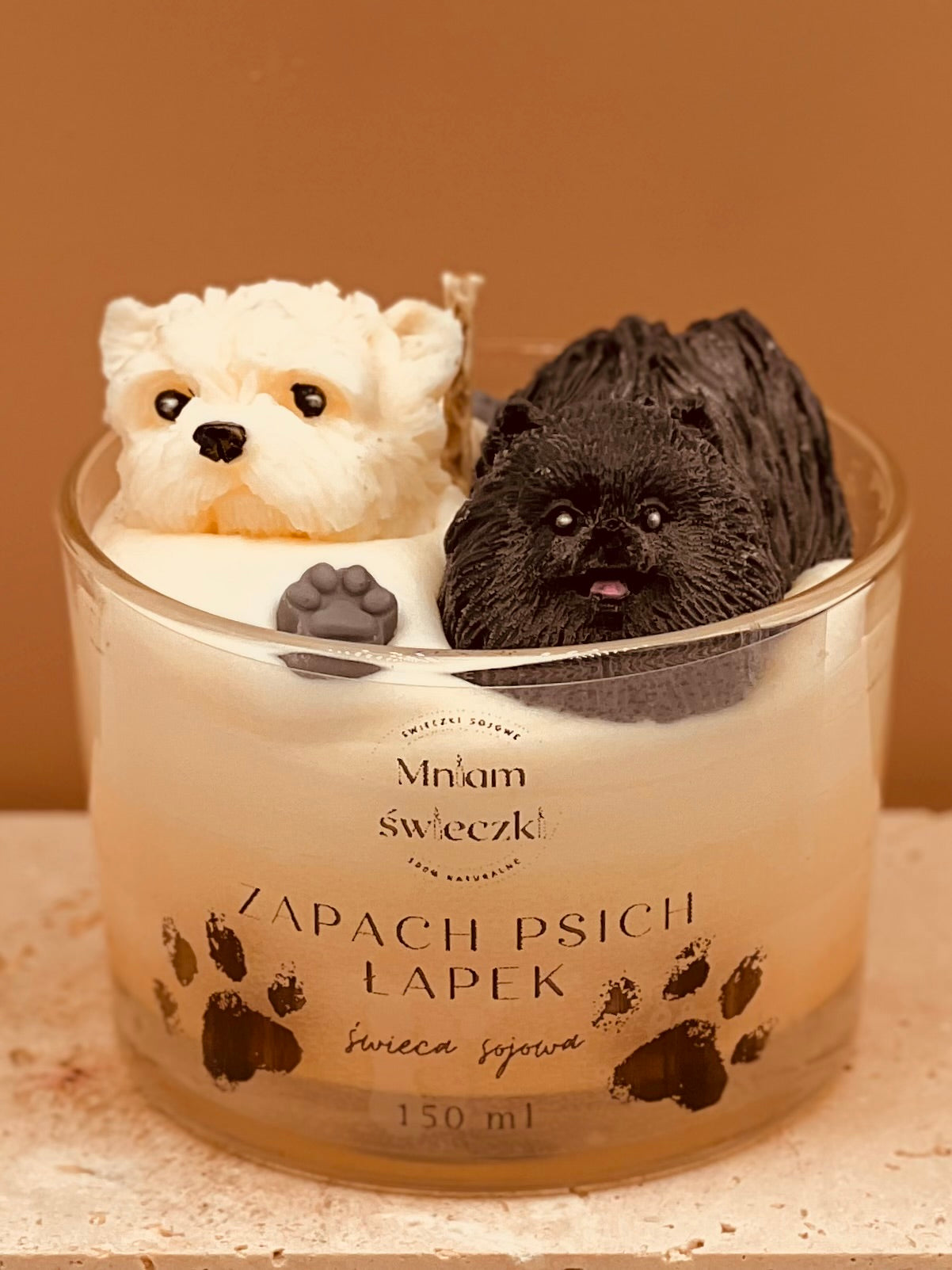 Świeca sojowa o zapachu psich łapek (produkt na zamówienie, dowolne pieski)
