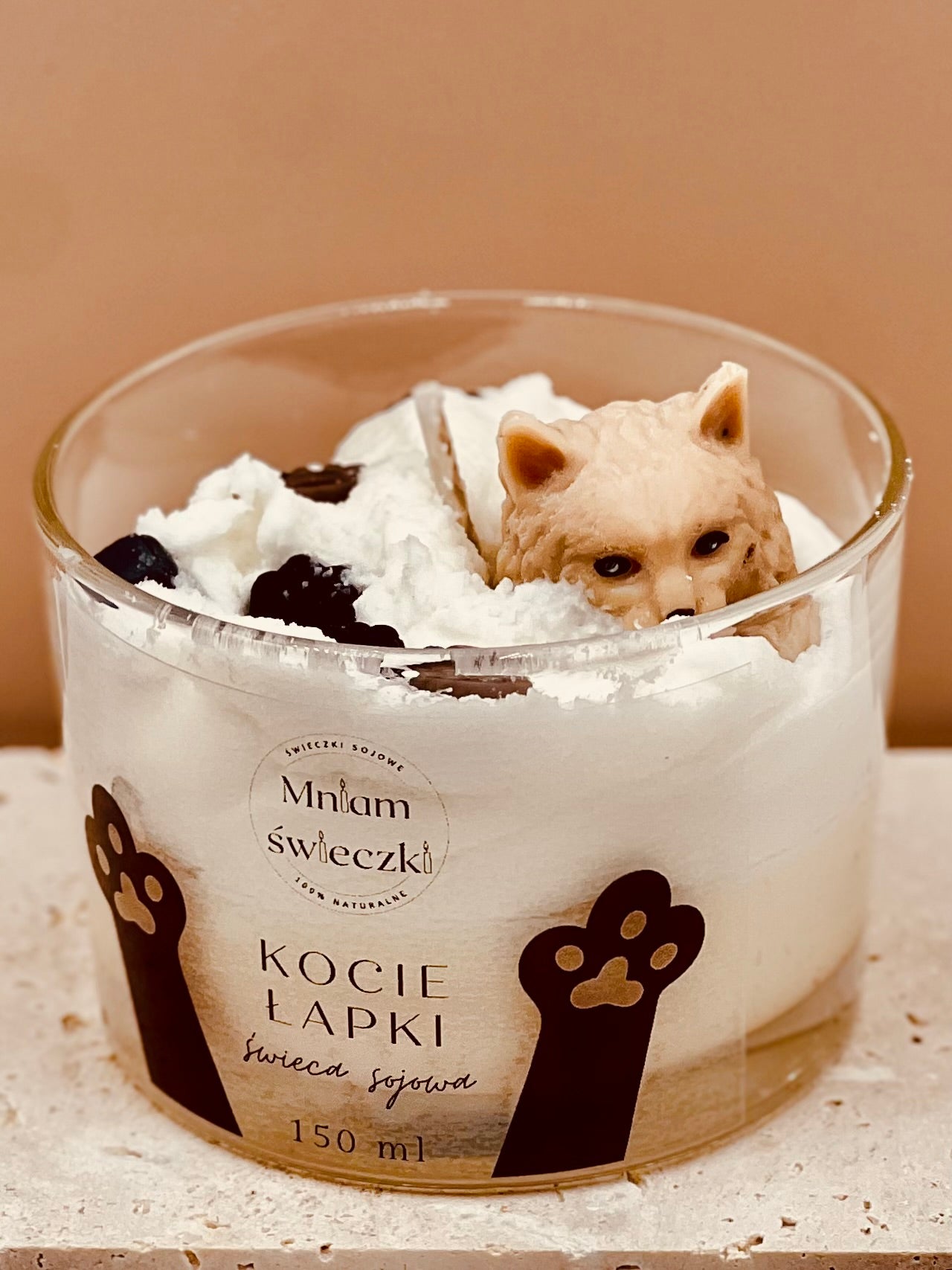 Świeca sojowa o zapachu kocich łapek (Na zamówienie, ze zdjęcia)