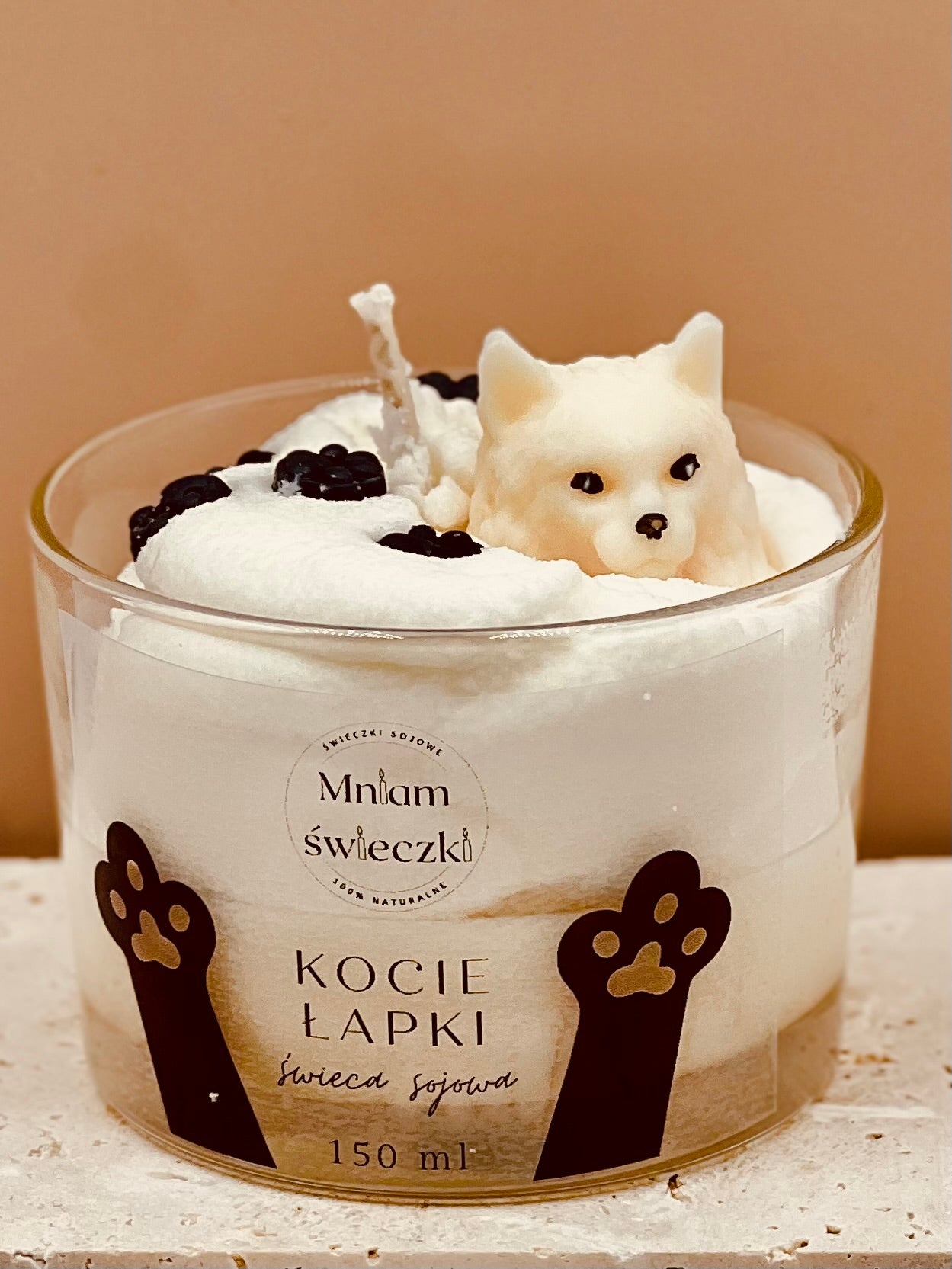 Świeca sojowa o zapachu kocich łapek (Na zamówienie, ze zdjęcia)