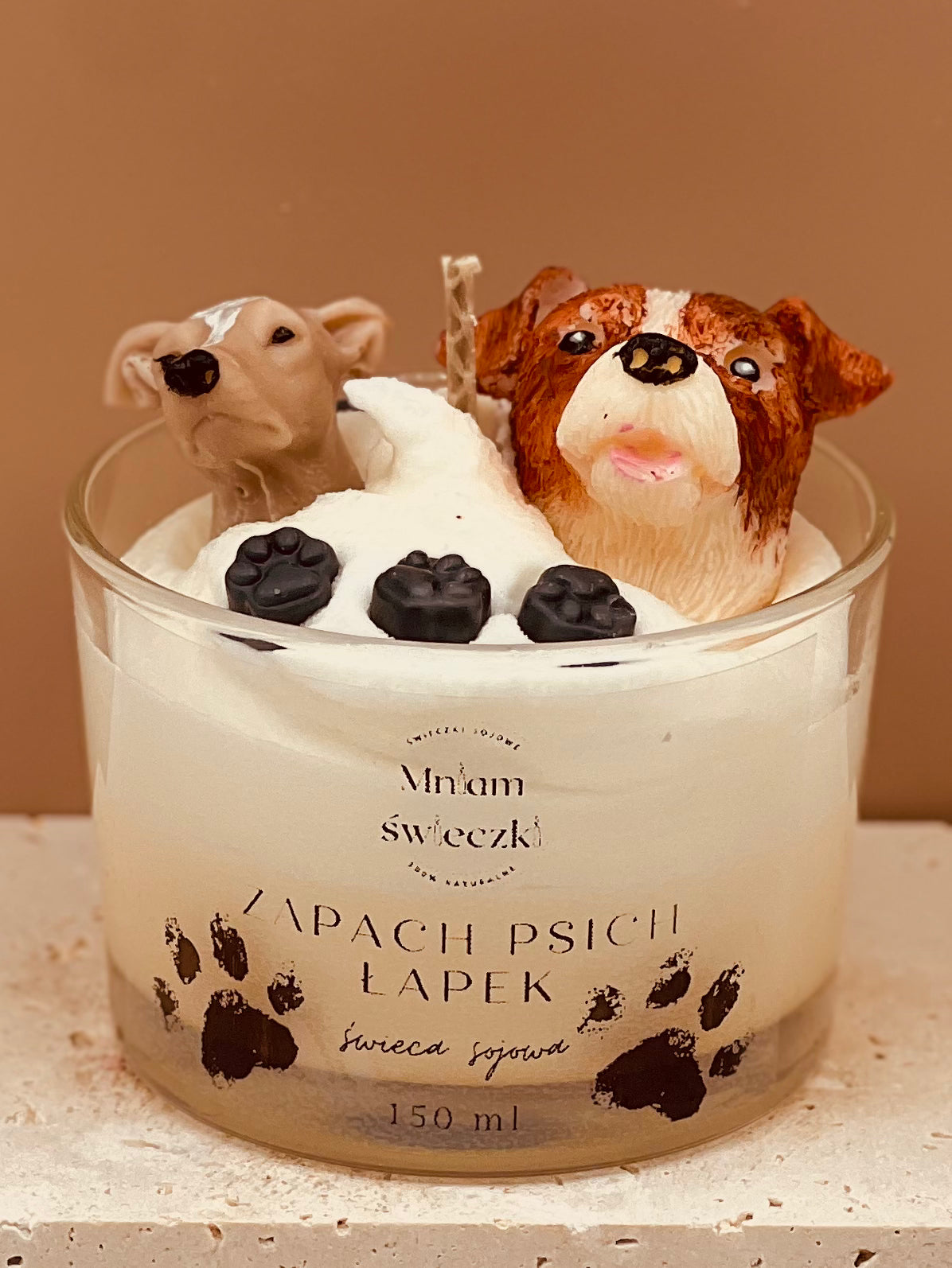 Świeca sojowa o zapachu psich łapek (produkt na zamówienie, dowolne pieski)