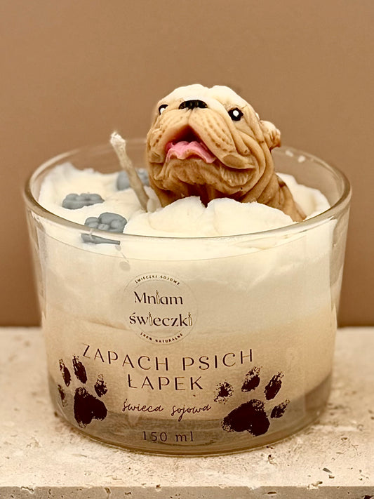 Świeca sojowa o zapachu psich łapek - Buldog angielski