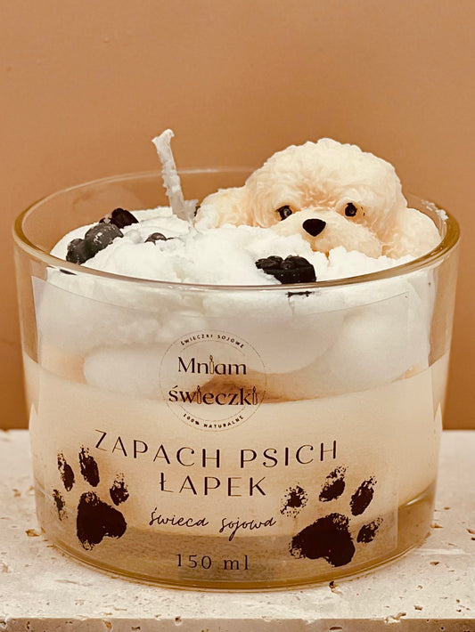 Świeca sojowa o zapachu psich łapek - Pudel