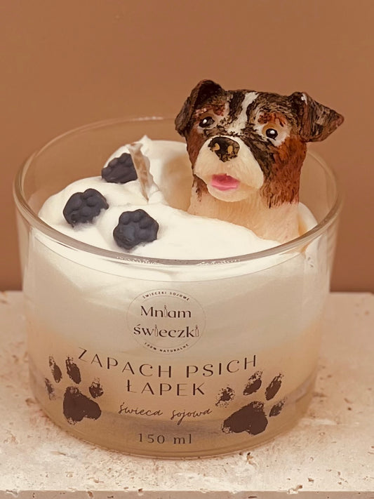 Świeca sojowa o zapachu psich łapek - Jack Russel