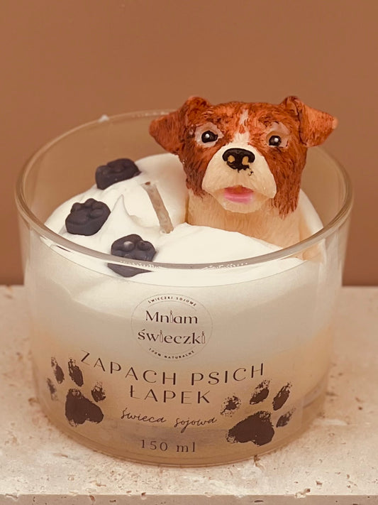 Świeca sojowa o zapachu psich łapek - Jack Russel